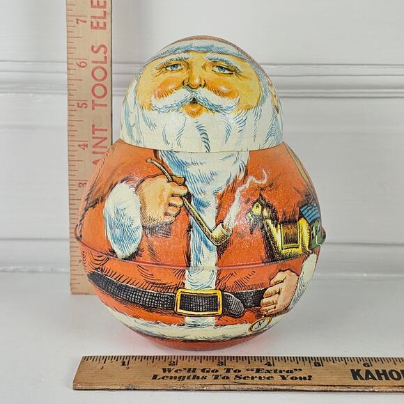 VTG Bristol Ware Santa Roly Poly tin container 6" x 7" - Picture 3 of 10